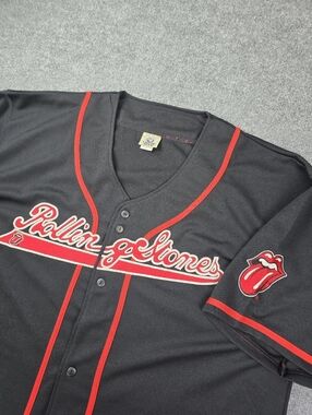 Liquid Blue Rolling Stones Embroidered Baseball Jersey Black Red 2XL